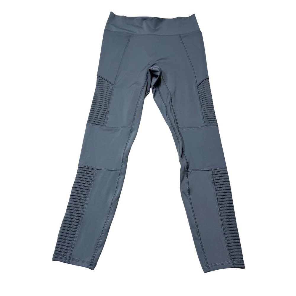 Fabletics Leggings Moto Ribbed Womens Large Blue Gray Pocket Athleisure